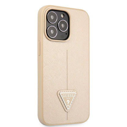 Apple iPhone 14 Pro Max Kılıf GUESS PU Safran Deri Üçgen Logo Dizayn Kapak - Görsel 2