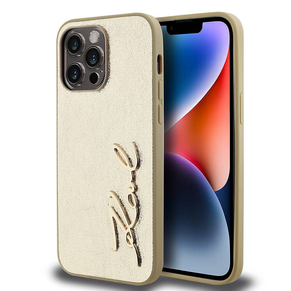 Apple iPhone 14 Pro Max Kılıf Karl Lagerfeld Orjinal Lisanslı 3D KL Yazılı Tüylü Arka Yüzey Saffiano Rhinestones Kapak - Görsel 2