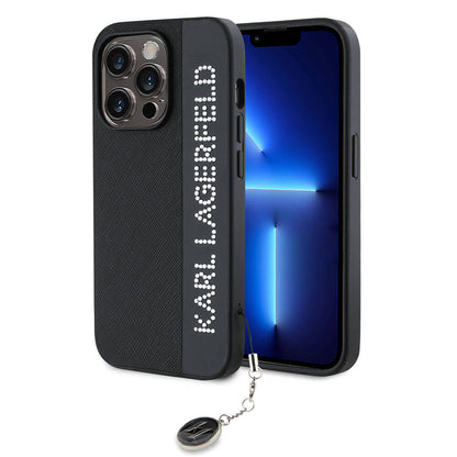 Apple iPhone 14 Pro Max Kılıf Karl Lagerfeld Orjinal Lisanslı Anahtarlıklı Taşlı KL Yazılı Saffiano Rhinestones Kapak - Görsel 2
