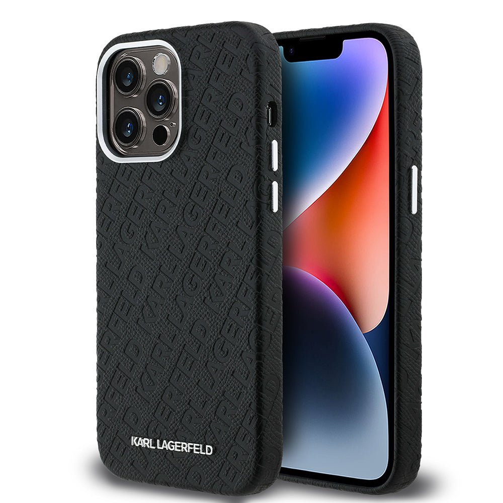 Apple iPhone 14 Pro Max Kılıf Karl Lagerfeld Orjinal Lisanslı PU Deri Damgalı Metal Yazı Logolu Kapak - Görsel 2