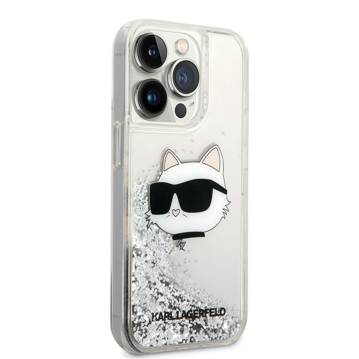 Apple iPhone 14 Pro Max Kılıf Karl Lagerfeld Sıvılı Simli Choupette Head Dizayn Kapak - Görsel 3