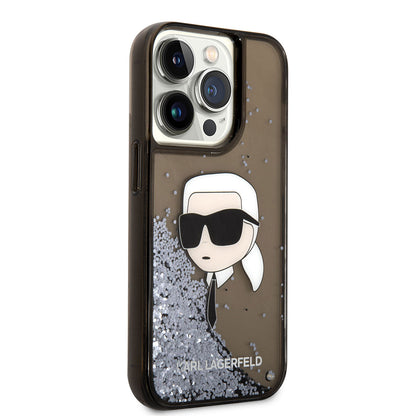 Apple iPhone 14 Pro Max Kılıf Karl Lagerfeld Sıvılı Simli Karl Head Dizayn Kapak - Görsel 2