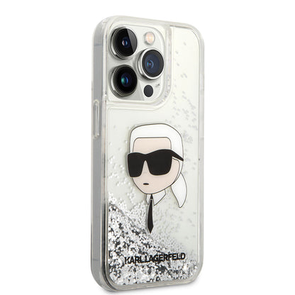 Apple iPhone 14 Pro Max Kılıf Karl Lagerfeld Sıvılı Simli Karl Head Dizayn Kapak - Görsel 4