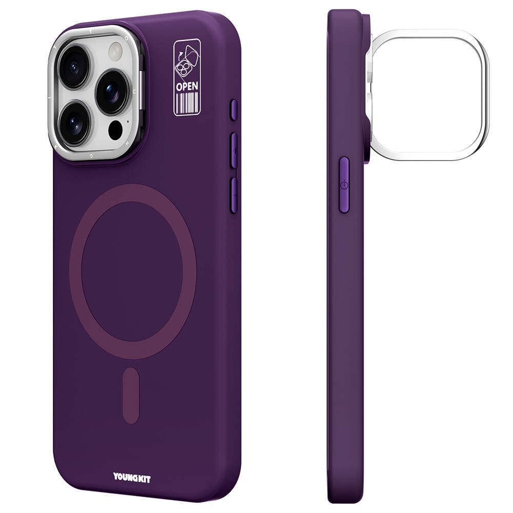 Apple iPhone 14 Pro Max Kılıf M-safe Şarj Özellikli Kamera Standlı Youngkit Bitty Cream Kapak - Görsel 3