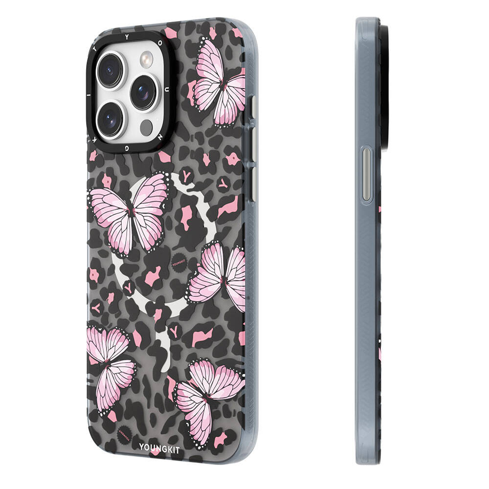 Apple iPhone 14 Pro Max Kılıf M-safe Şarj Özellikli Kelebek Desenli Youngkit Shadow Dance Serisi Kapak - Görsel 2