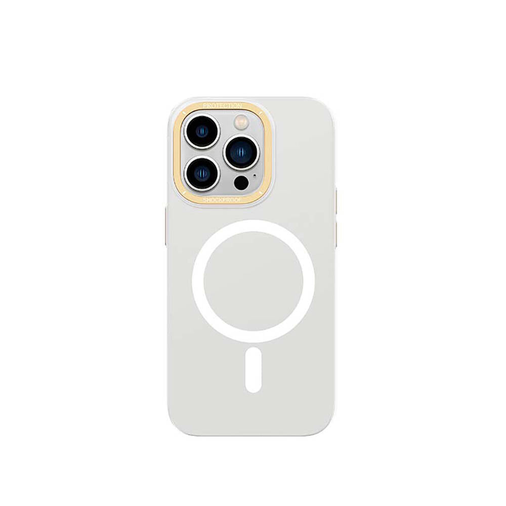 Apple iPhone 14 Pro Max Kılıf M-safe Şarj Özellikli Metal Kamera Çerçeveli Recci Glaze Serisi Kapak - Görsel 2