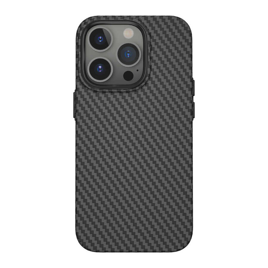 Apple iPhone 14 Pro Max Kılıf Wiwu Karbon Fiber Görünümlü M-safe Wireless Şarj Özellikli Kabon Kapak - Görsel 3