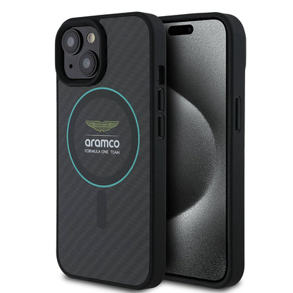 Apple iPhone 15 Kılıf Aston Martin Orjinal Lisanslı M-safe Şarj Özellikli Renkli Halka ve Karbon Fiber Tasarımlı Kapak - Görsel 2