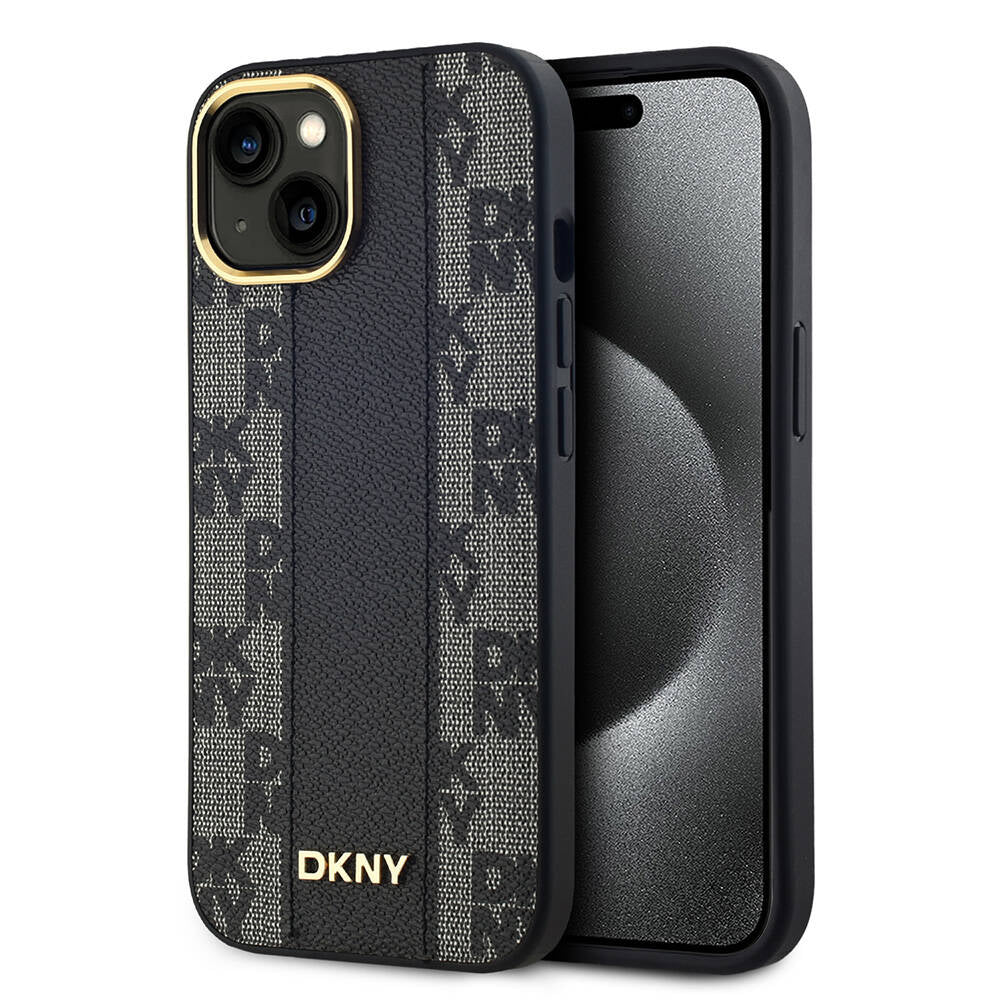 Apple iPhone 15 Kılıf DKNY Orjinal Lisanslı M-safe Şarj Özellikli 3D Yazılı Checkered Pattern Kapak - Görsel 3