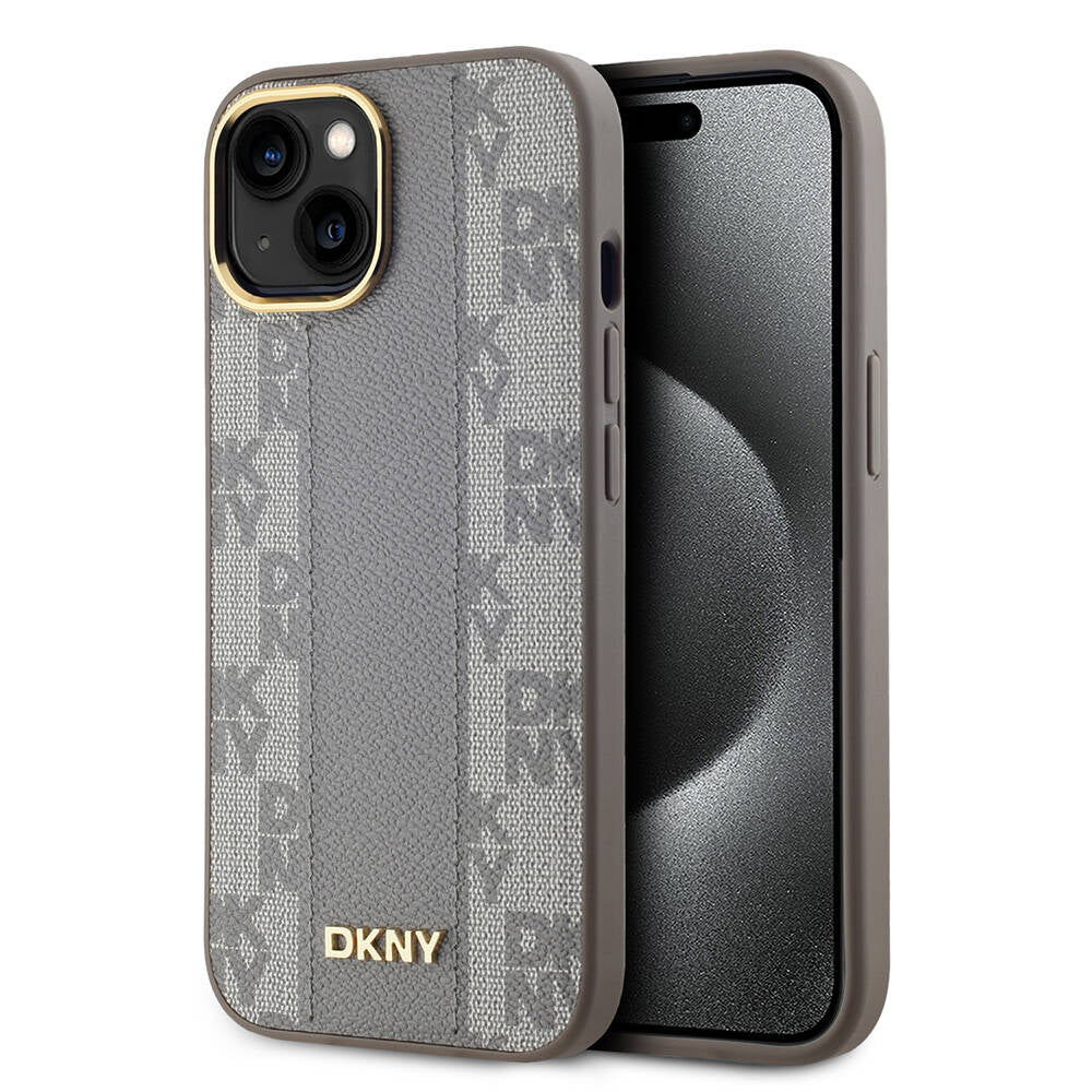 Apple iPhone 15 Kılıf DKNY Orjinal Lisanslı M-safe Şarj Özellikli 3D Yazılı Checkered Pattern Kapak - Görsel 2