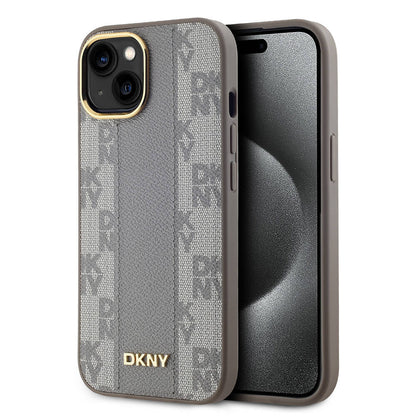 Apple iPhone 15 Kılıf DKNY Orjinal Lisanslı M-safe Şarj Özellikli 3D Yazılı Checkered Pattern Kapak - Görsel 2
