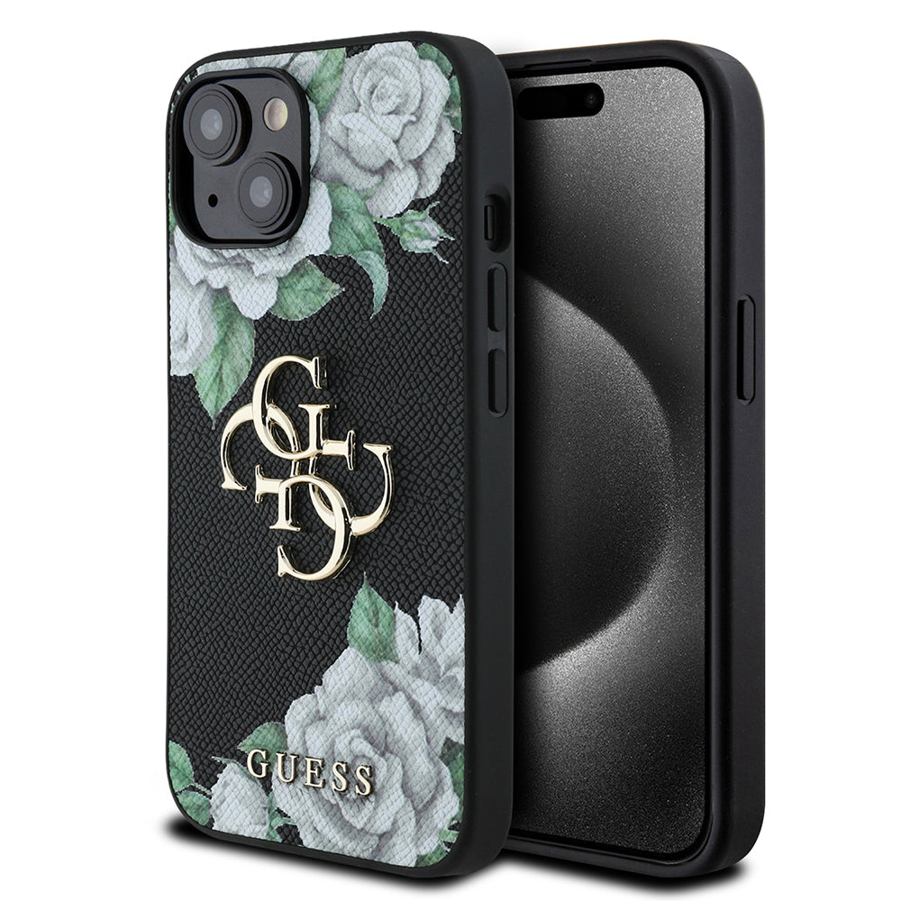 Apple iPhone 15 Kılıf Guess Orjinal Lisanslı Gül Baskılı Büyük Metal Logo Dizaynlı Kapak - Görsel 2