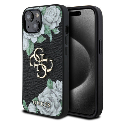 Apple iPhone 15 Kılıf Guess Orjinal Lisanslı Gül Baskılı Büyük Metal Logo Dizaynlı Kapak - Görsel 2