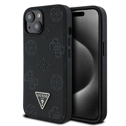 Apple iPhone 15 Kılıf Guess Orjinal Lisanslı M-safe Şarj Özellikli Sıcak Baskılı Üçgen Logolu PU Deri Peony Kapak - Görsel 3