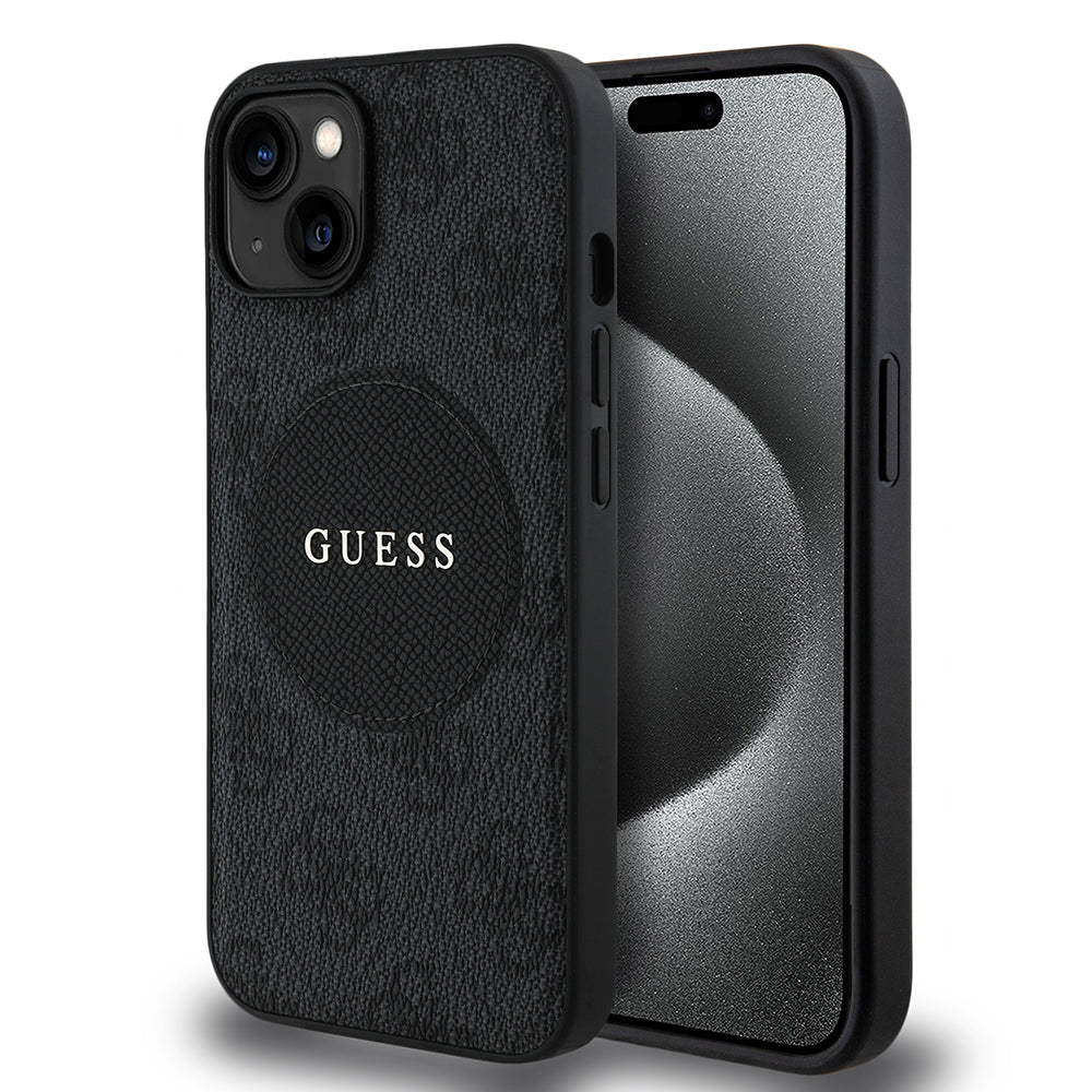 Apple iPhone 15 Kılıf Guess Orjinal Lisanslı M-safe Şarj Özellikli Yazı Logolu Circle Classic Kapak - Görsel 2