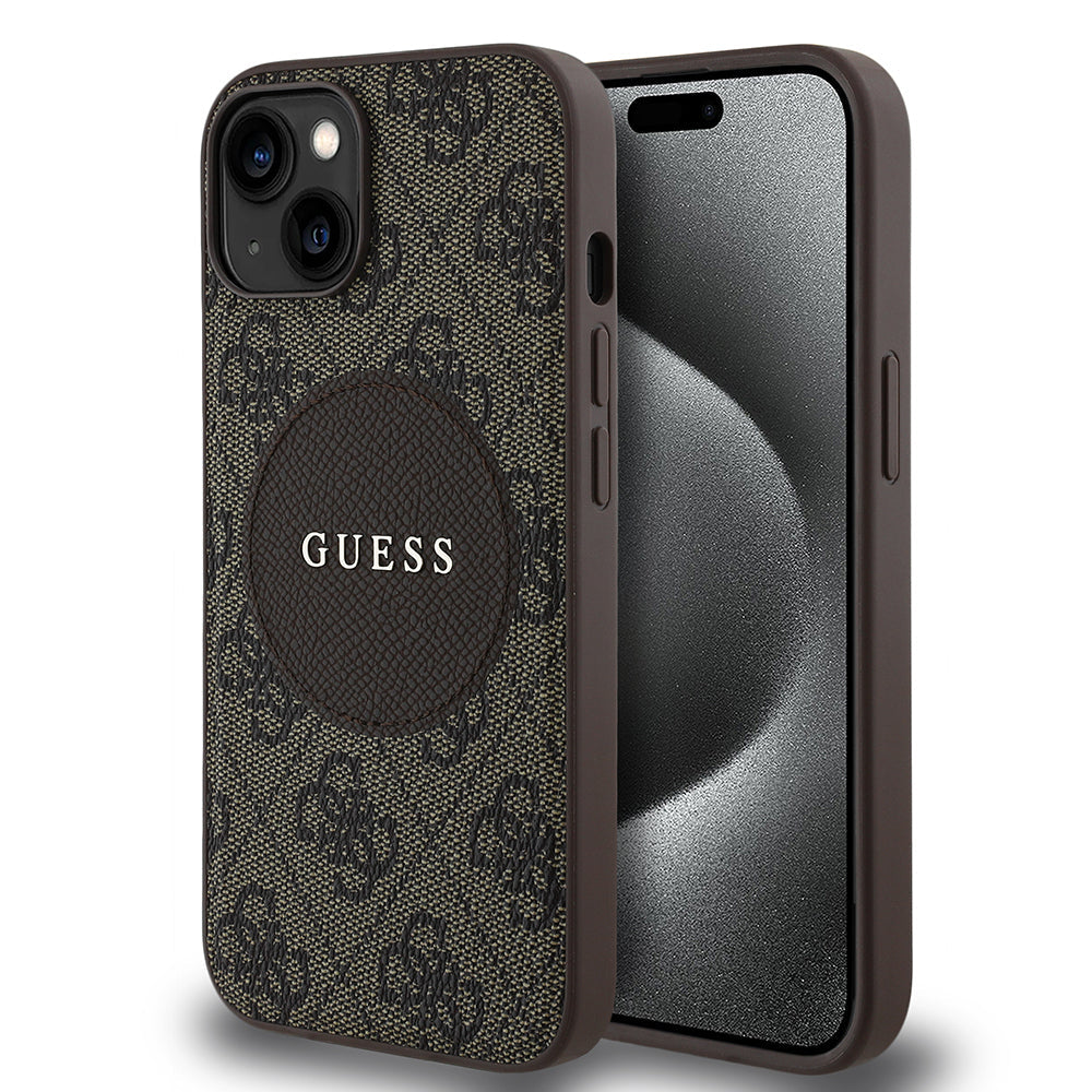Apple iPhone 15 Kılıf Guess Orjinal Lisanslı M-safe Şarj Özellikli Yazı Logolu Circle Classic Kapak - Görsel 3