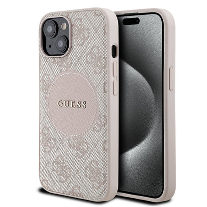Apple iPhone 15 Kılıf Guess Orjinal Lisanslı M-safe Şarj Özellikli Yazı Logolu Circle Classic Kapak - Görsel 4