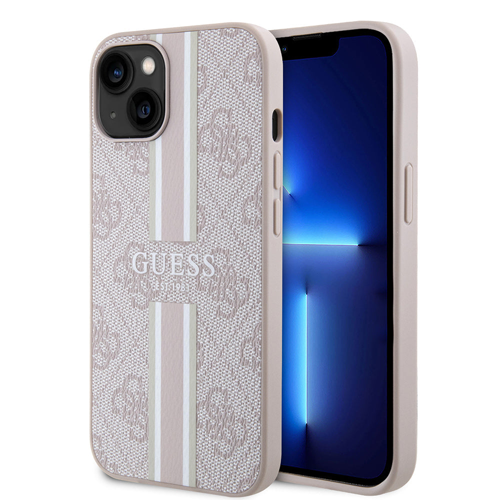 Apple iPhone 15 Kılıf Guess Orjinal Lisanslı M-safe Şarj Özellikli 4G Şerit Tasarımlı Printed Kapak - Görsel 3