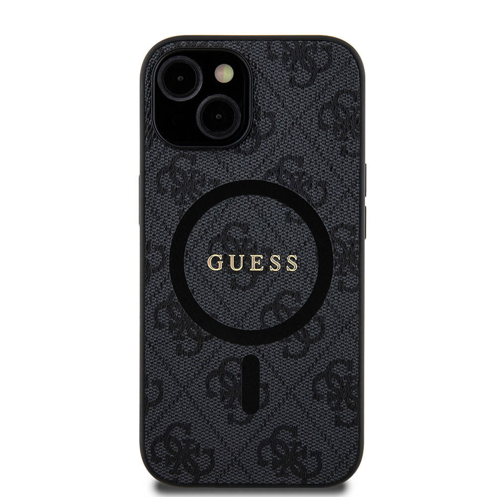 Apple iPhone 15 Kılıf Guess Orjinal Lisanslı M-safe Şarj Özellikli PU Halkalı 4G Desenli Yazı Logolu Kapak - Görsel 2