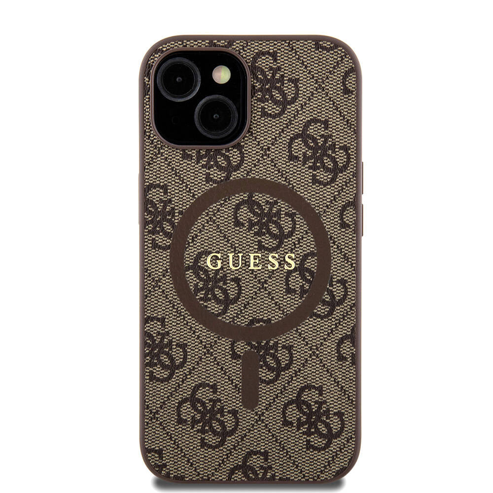Apple iPhone 15 Kılıf Guess Orjinal Lisanslı M-safe Şarj Özellikli PU Halkalı 4G Desenli Yazı Logolu Kapak - Görsel 4