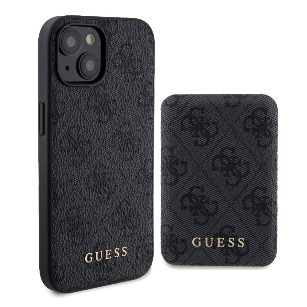 Apple iPhone 15 Kılıf Guess Orjinal Lisanslı M-safe Şarj Özellikli Yazı Logolu 4G Desenli Kapak + Powerbank 5000mAh 2in1 Set - Görsel 3
