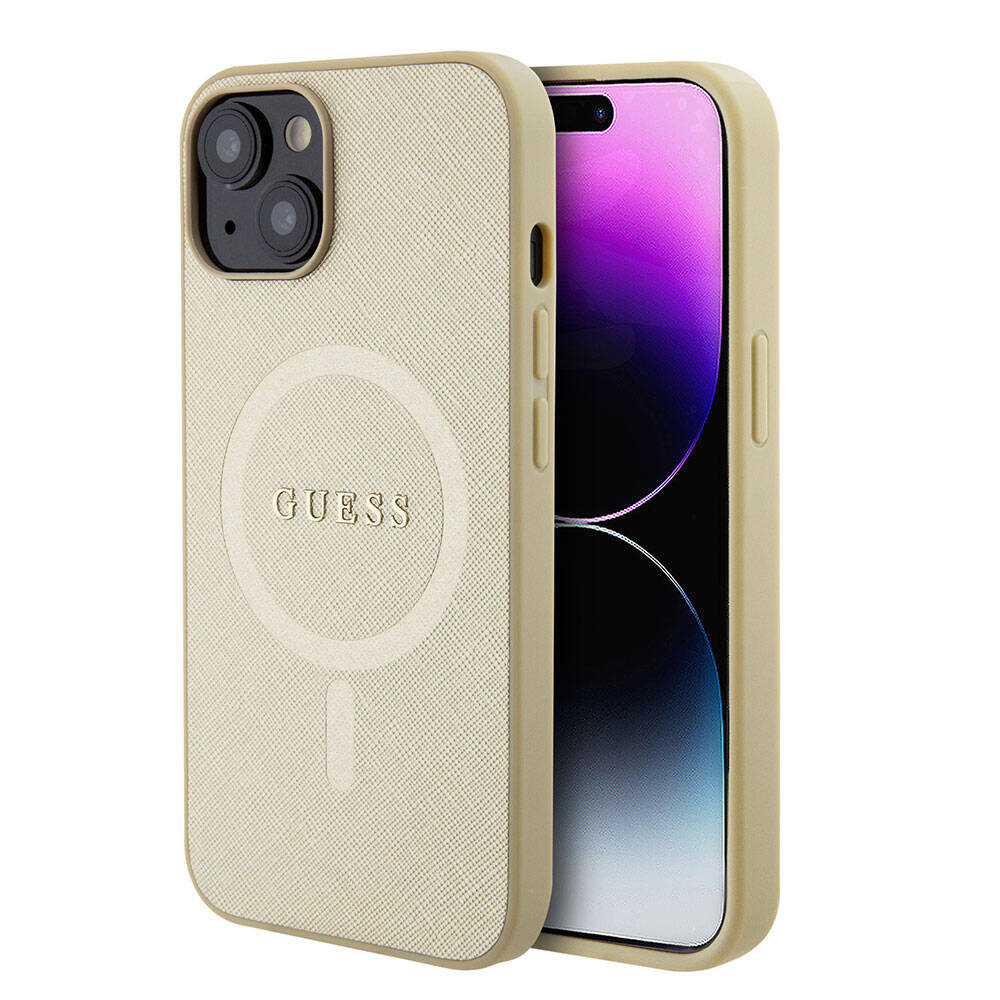 Apple iPhone 15 Kılıf Guess Orjinal Lisanslı M-safe Şarj Özellikli Yazı Logolu Saffiano Kapak - Görsel 2