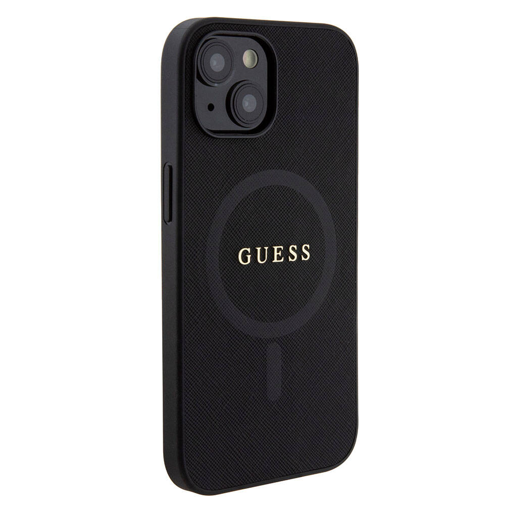 Apple iPhone 15 Kılıf Guess Orjinal Lisanslı M-safe Şarj Özellikli Yazı Logolu Saffiano Kapak - Görsel 2