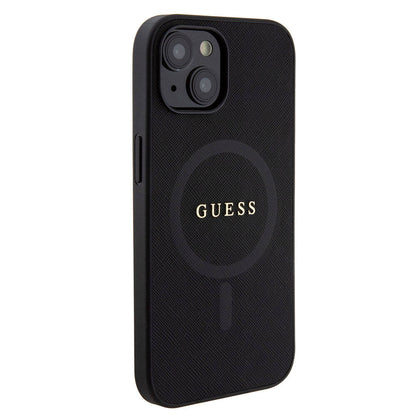 Apple iPhone 15 Kılıf Guess Orjinal Lisanslı M-safe Şarj Özellikli Yazı Logolu Saffiano Kapak - Görsel 2