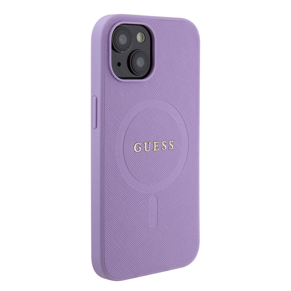 Apple iPhone 15 Kılıf Guess Orjinal Lisanslı M-safe Şarj Özellikli Yazı Logolu Saffiano Kapak - Görsel 3