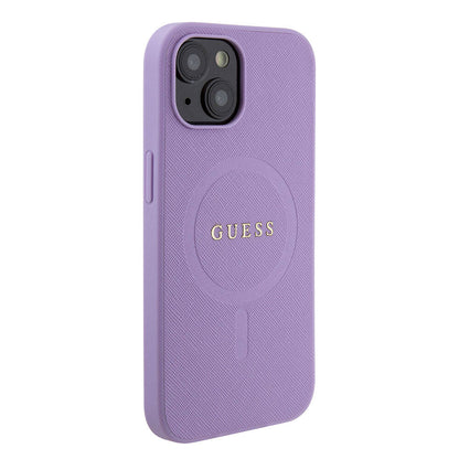 Apple iPhone 15 Kılıf Guess Orjinal Lisanslı M-safe Şarj Özellikli Yazı Logolu Saffiano Kapak - Görsel 3
