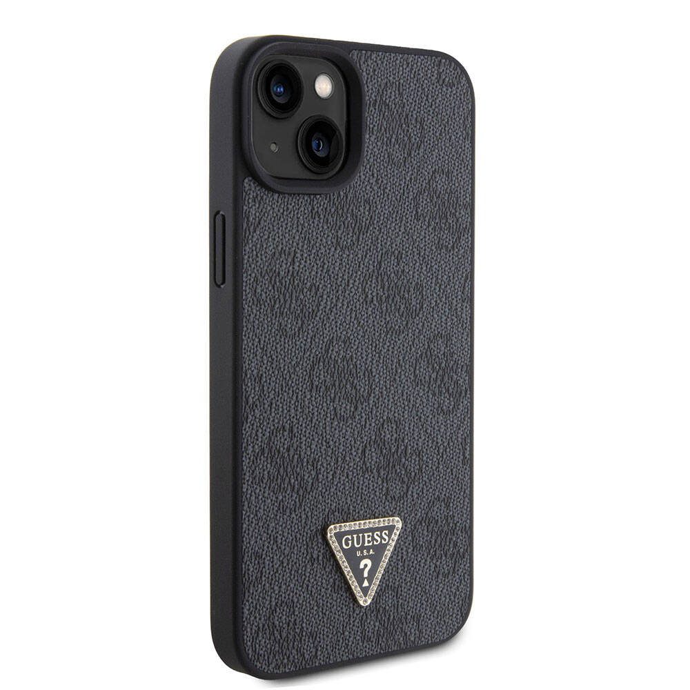 Apple iPhone 15 Kılıf Guess Orjinal Lisanslı PU Deri Askılı Taşlı Üçgen Logo 4G Desenli Strass Crossbody Kapak - Görsel 2