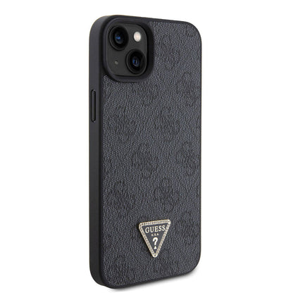 Apple iPhone 15 Kılıf Guess Orjinal Lisanslı PU Deri Taşlı Üçgen Logo 4G Desenli Strass Kapak - Görsel 2