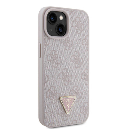 Apple iPhone 15 Kılıf Guess Orjinal Lisanslı PU Deri Taşlı Üçgen Logo 4G Desenli Strass Kapak - Görsel 3
