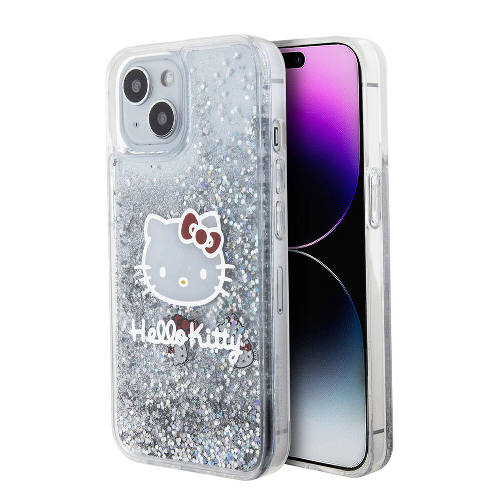 Apple iPhone 15 Kılıf Hello Kitty Orjinal Lisanslı İkonik Sıvılı Glitter Kapak - Görsel 2
