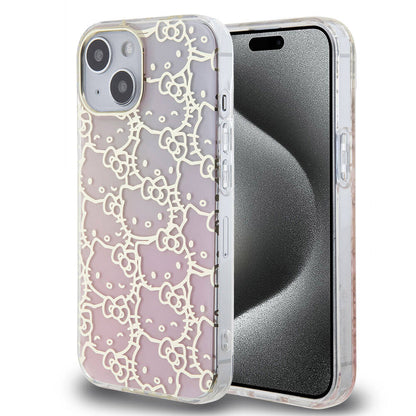 Apple iPhone 15 Kılıf Hello Kitty Orjinal Lisanslı Renk Geçişli Elektroplating Kaplama Kitty Head Desenli Kapak - Görsel 2