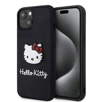 Apple iPhone 15 Kılıf Hello Kitty Orjinal Lisanslı Yazı ve İkonik Logolu 3D Rubber Kitty Head Kapak - Görsel 2