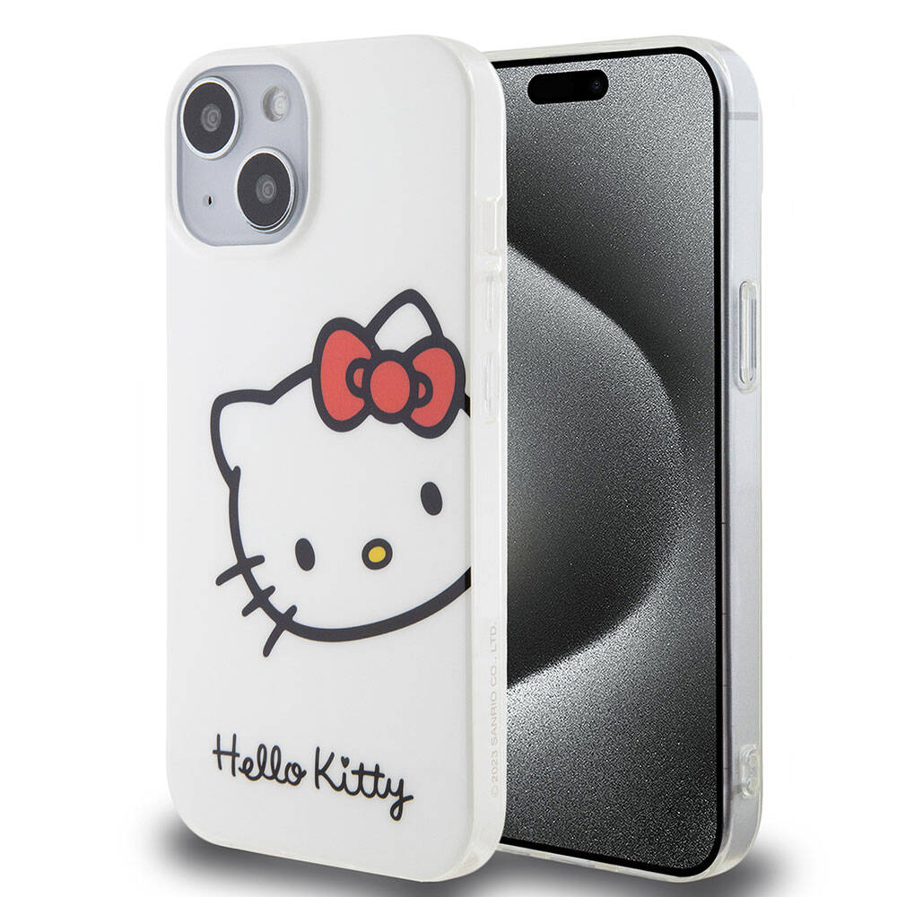 Apple iPhone 15 Kılıf Hello Kitty Orjinal Lisanslı Yazı ve İkonik Logolu Kitty Head Kapak - Görsel 2