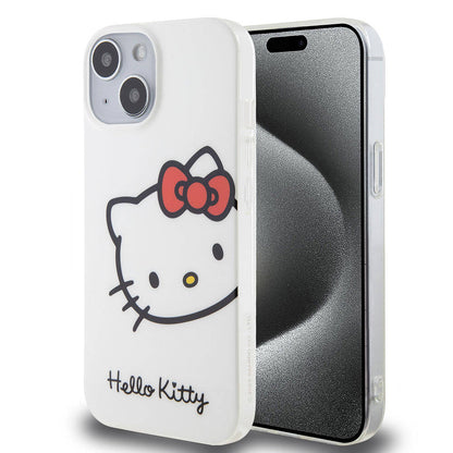 Apple iPhone 15 Kılıf Hello Kitty Orjinal Lisanslı Yazı ve İkonik Logolu Kitty Head Kapak - Görsel 2