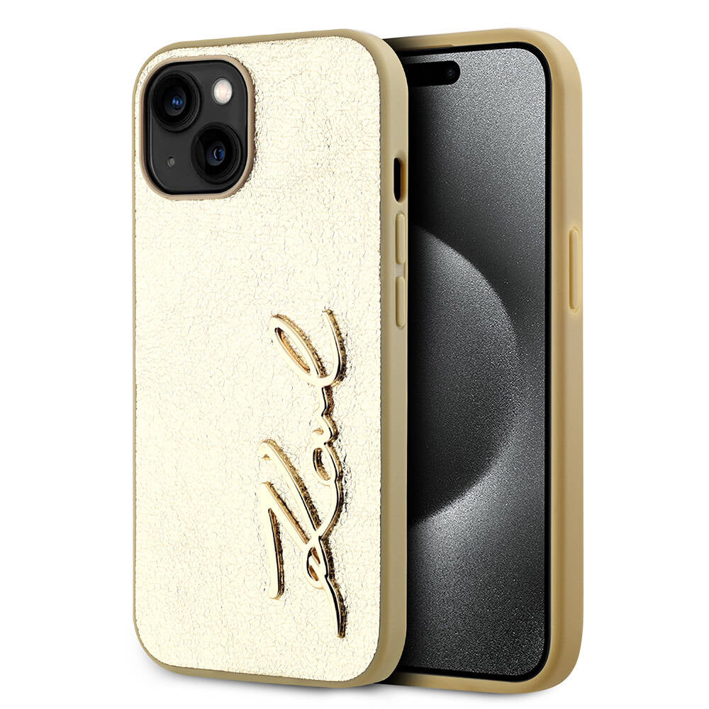 Apple iPhone 15 Kılıf Karl Lagerfeld Orjinal Lisanslı 3D KL Yazılı Tüylü Arka Yüzey Saffiano Rhinestones Kapak - Görsel 2