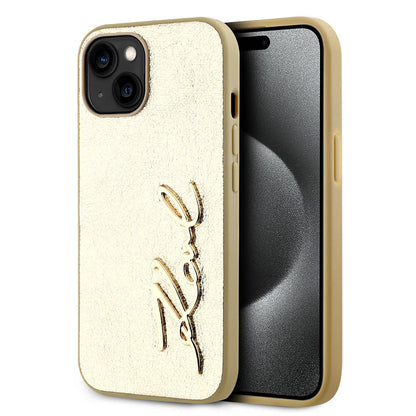 Apple iPhone 15 Kılıf Karl Lagerfeld Orjinal Lisanslı 3D KL Yazılı Tüylü Arka Yüzey Saffiano Rhinestones Kapak - Görsel 2