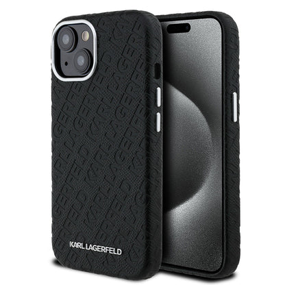Apple iPhone 15 Kılıf Karl Lagerfeld Orjinal Lisanslı PU Deri Damgalı Metal Yazı Logolu Kapak - Görsel 2