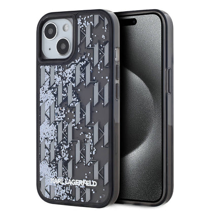Apple iPhone 15 Kılıf Karl Lagerfeld Orjinal Lisanslı Simli KL Yazılı Monogram Gradıent Kapak - Görsel 2