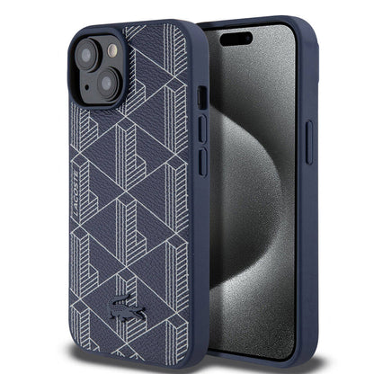 Apple iPhone 15 Kılıf Lacoste Orjinal Lisanslı M-safe Şarj Özellikli PU Deri Görünümlü Karışık Monogram Desenli Kapak - Görsel 2