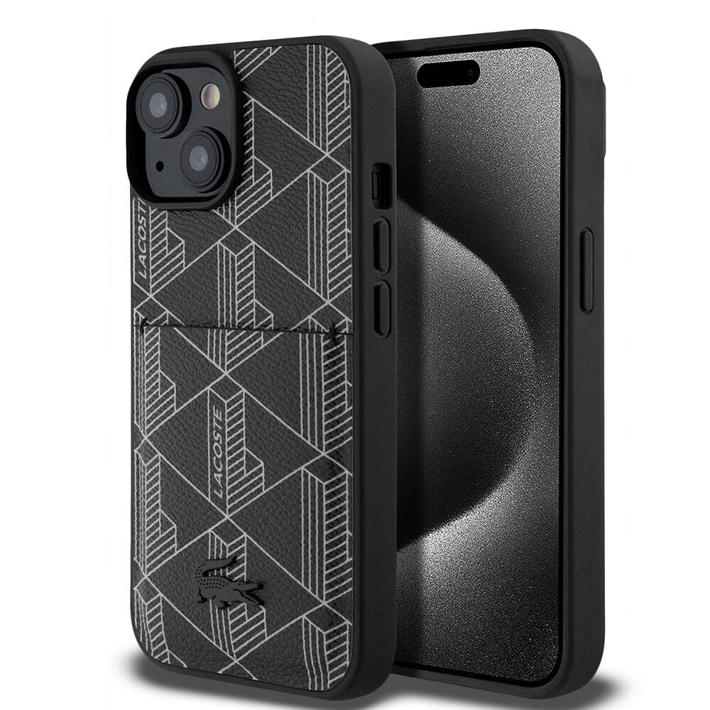 Apple iPhone 15 Kılıf Lacoste Orjinal Lisanslı M-safe Şarj Özellikli PU Deri Görünümlü Kartlıklı Karışık Monogram Desenli Kapak - Görsel 3