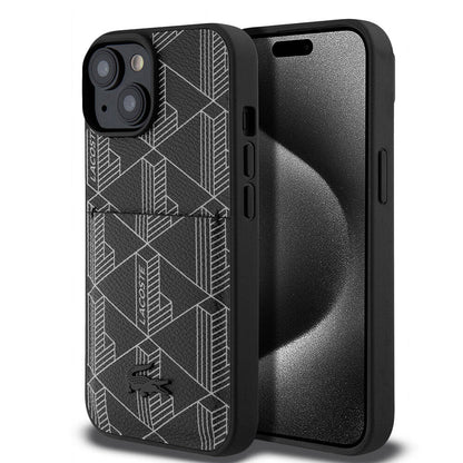 Apple iPhone 15 Kılıf Lacoste Orjinal Lisanslı M-safe Şarj Özellikli PU Deri Görünümlü Kartlıklı Karışık Monogram Desenli Kapak - Görsel 3