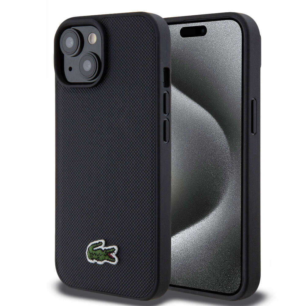 Apple iPhone 15 Kılıf Lacoste Orjinal Lisanslı PU Pike Desenli Arka Yüzey İkonik Timsah Dokuma Logolu Kapak - Görsel 3
