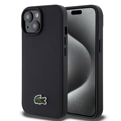 Apple iPhone 15 Kılıf Lacoste Orjinal Lisanslı PU Pike Desenli Arka Yüzey İkonik Timsah Dokuma Logolu Kapak - Görsel 3