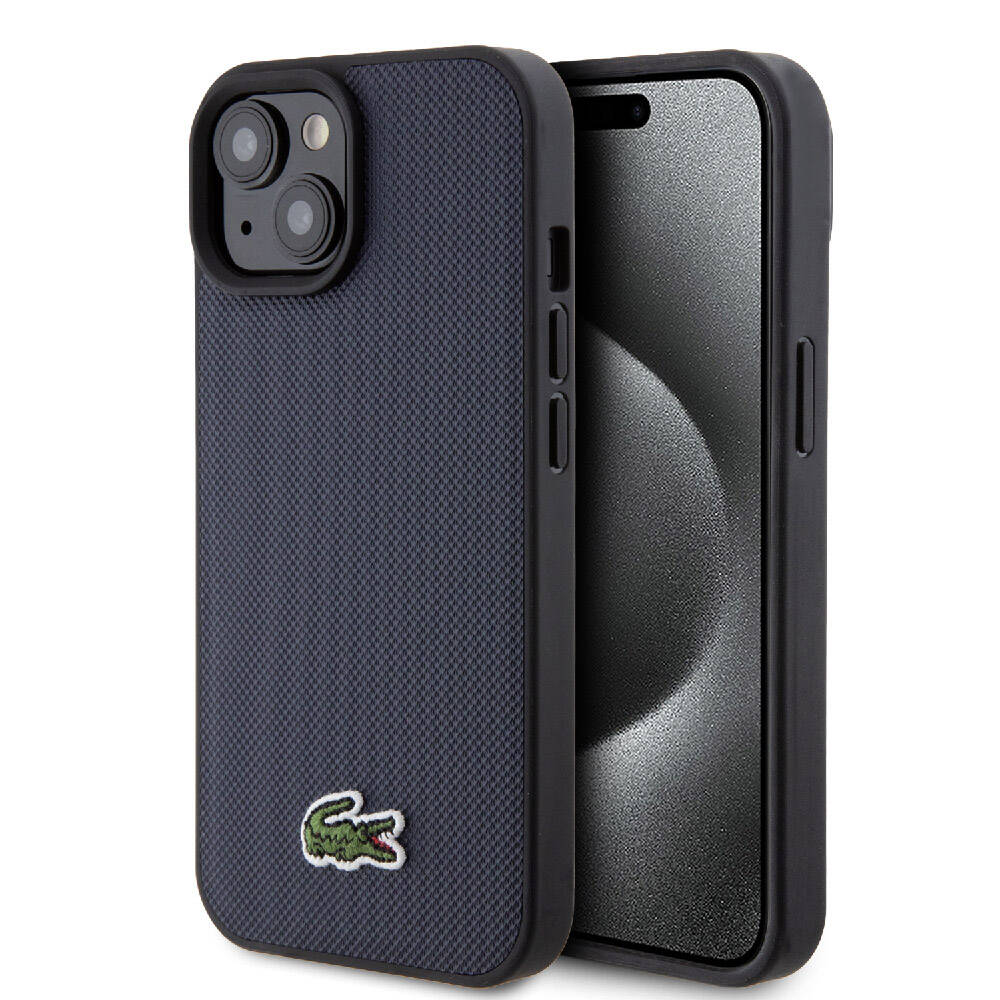 Apple iPhone 15 Kılıf Lacoste Orjinal Lisanslı PU Pike Desenli Arka Yüzey İkonik Timsah Dokuma Logolu Kapak - Görsel 4