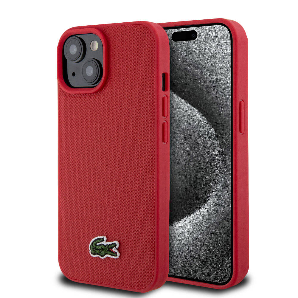 Apple iPhone 15 Kılıf Lacoste Orjinal Lisanslı PU Pike Desenli Arka Yüzey İkonik Timsah Dokuma Logolu Kapak - Görsel 5