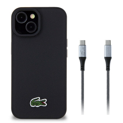 Apple iPhone 15 Kılıf Lacoste Orjinal Lisanslı PU Pike Desenli Arka Yüzey İkonik Timsah Dokuma Logolu Kapak + Type-C Kablo 1.5m - Görsel 2